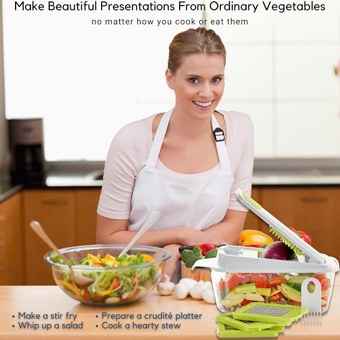 Brieftons QuickPush Food Chopper: 8-Cup Push-Down Onion & Vegetable Dicer, 3 German Steel Blades, BPA-Free Container with Keep-Fresh Lid and Cleaning Comb - Manual, Dishwasher Safe
