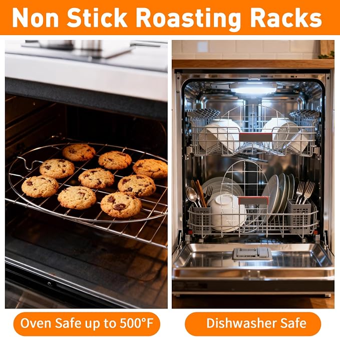 TamBee Oval Roasting Cooling Rack 9.8x6.7 Inch Baking Broiling Rack | 304 Stainless Steel Cookware 0.8 Inch heigh Thick Version 2PCS for Party Turkey Dinner Steak