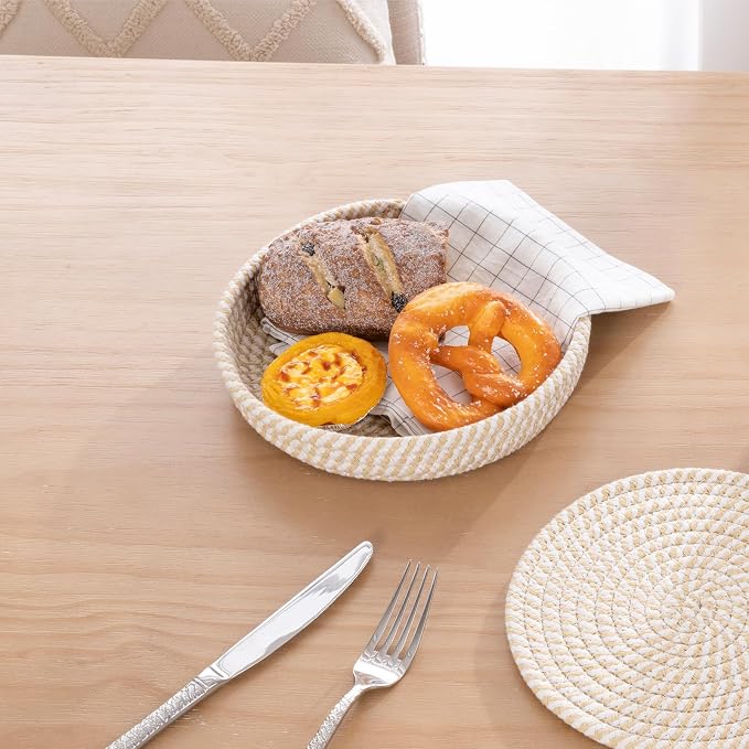 SHACOS 8 Inches Trivets for Hot Dishes, 4 Pieces Cotton Trivets Mats for Kitchen with Storage Basket, Hot Pads for Countertops and Table, Heat-Resistant Pot Holders for Hot Pots and Pans