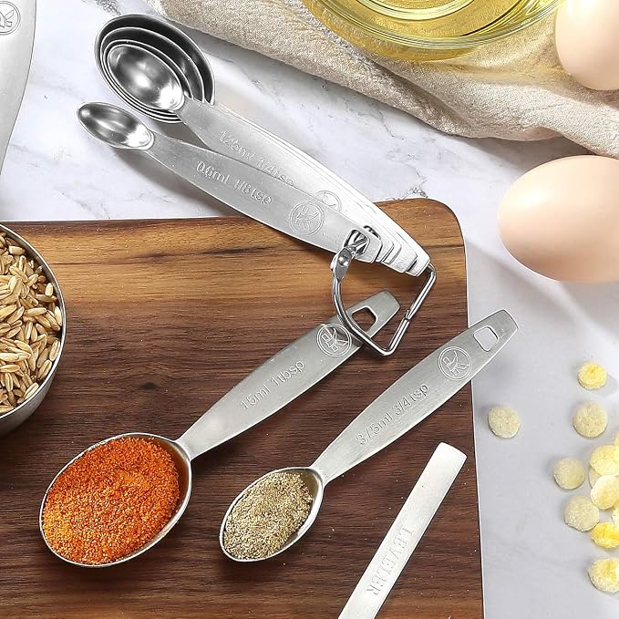 18/8 Stainless Steel Measuring Spoons Set - 13 Piece, Includes 7 Oval, 1 Leveler and 5 Mini Spoons, Fits Spice Jar
