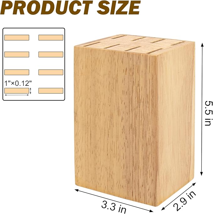 8 Slots Steak Knife Block Holder, 5.5" Wooden Small Knife Block without Knives,Compact and Space Saving Storage Knife Holder for Counter Top (Natural-1)