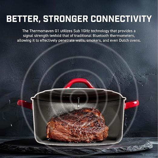 ThermoMaven Smart Bluetooth Wireless Meat Thermometer:Sub-1G Signal Stability, Standalone Display Base, Certified Accuracy of ±0.5°F, Unlimited WiFi Range for BBQ, Oven, Smoker, and Grill (Red)