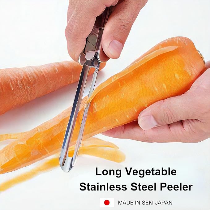 Stainless Steel Peeler, Long Vegetable Peeler, with plastic safety cover, 8.5 inch, Seki Japan