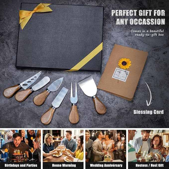 Cheese Knives Set,Stainless Steel Cheese Knife Collection Cheese Slicer Cheese Cutter Cheese Fork,Cheese Spreading Knife Cheese Markers for Charcuterie Boards Accessories Charcuterie Utensils