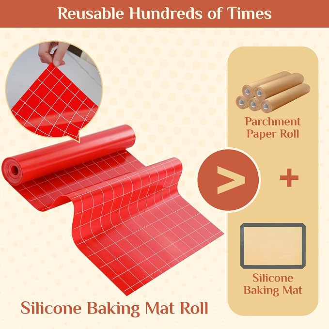 GTJ Silicone Baking Mat Roll, Reusable Baking Sheet Liners, 16 in x 10 ft | Free Cut to Size, Food-Grade, Non-Stick, Non-Slip, For Dough, Pastry, Air Fryer, Freeze Dryer, Oven Pan, Kitchen Counter