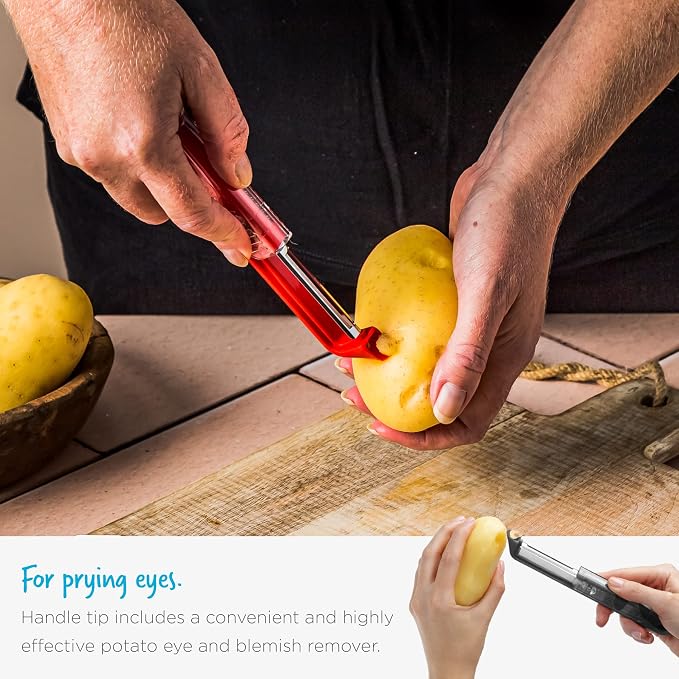 Dreamfarm Sharple Self-Sharpening Vegetable Peeler - Kermit Green | Ceramic sharpener in safety cover automatically hones stainless steel swivel blade, suitable for left & right handed use