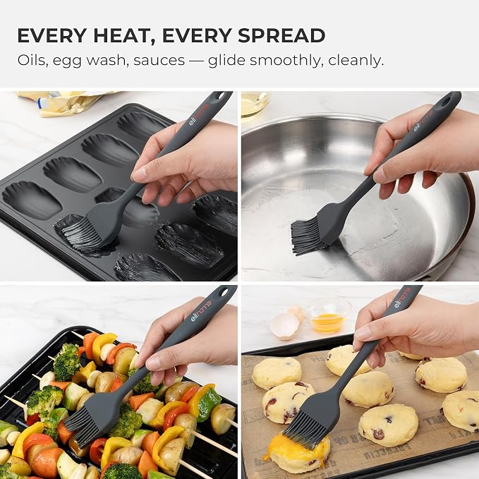 Elihome × Peanuts Silicone Basting Brush (8.75”) – Heat Resistant to 600°F, Food-Grade Platinum Silicone, Seamless 1-Piece Design, Non-Stick Safe, Dishwasher Safe, Dark Grey
