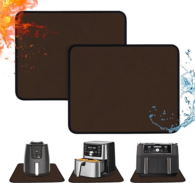 2 PCS Heat Resistant Mats for Countertop Air Fryer, 18x15in, Brown | 1022 ℉ Fireproof mat, air fryer accessories for ninja, cosori, waterproof hot pads for kitchen toaster, oven, coffee maker