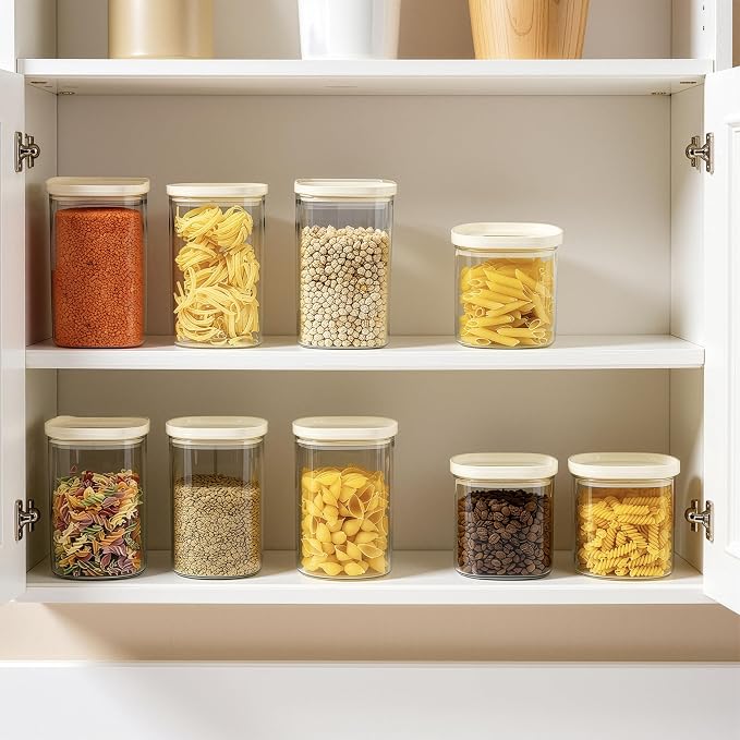 Glass Food Storage Jar with Glass Lid in Square Shape, Food Canister Set with Airtight Lids, Pantry Jars for Kitchen Organization, Food Storage Containers in Set of 6