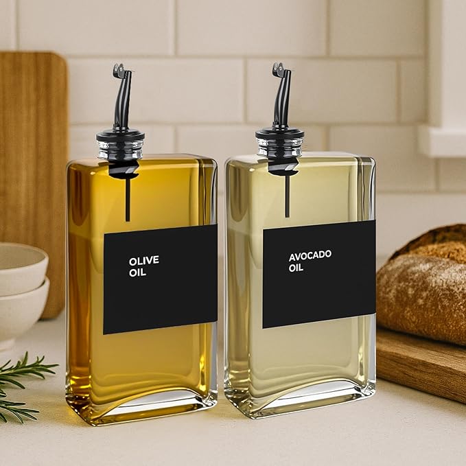 Glass Oil Dispenser for Kitchen, Olive Oil Dispenser Bottle, 2 Pack, Black