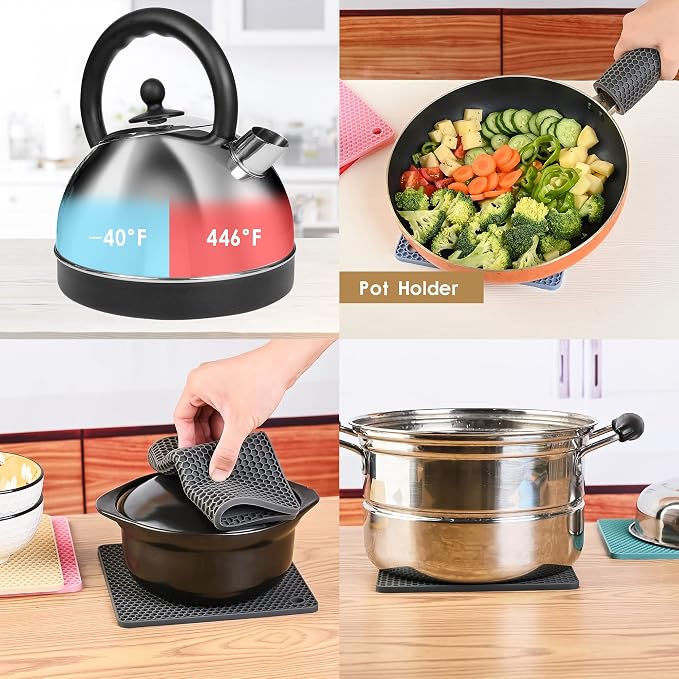 Silicone Pot Mat for Countertop Trivet Pads Heat Resistant Table Placemats 4 Pack,Size:7.5x7.5 Inch, Color: Grey, Shape:Orange