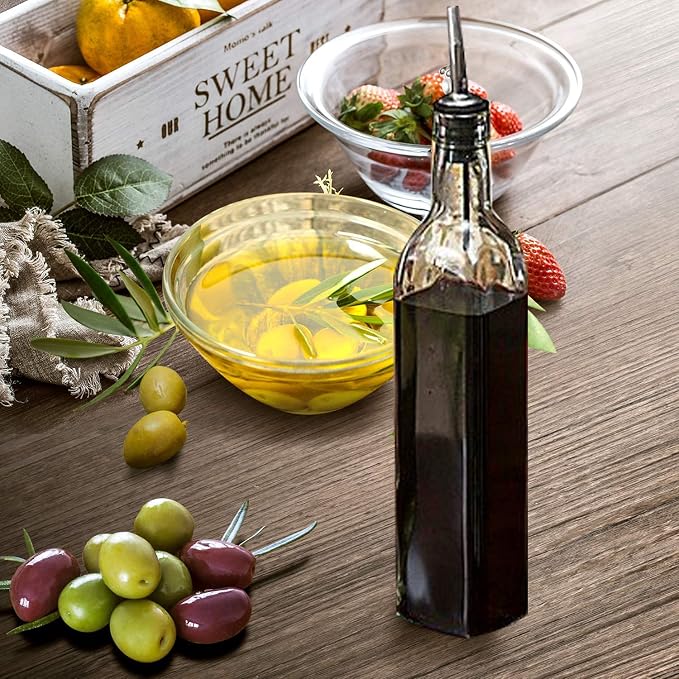 DLD Oil Dispenser For Kitchenr And Vinegar Bottle 4 Pack 16oz/473ML, For Kitchen, Glass Cooking Oil Container Cruet, Precise oil control, Clear