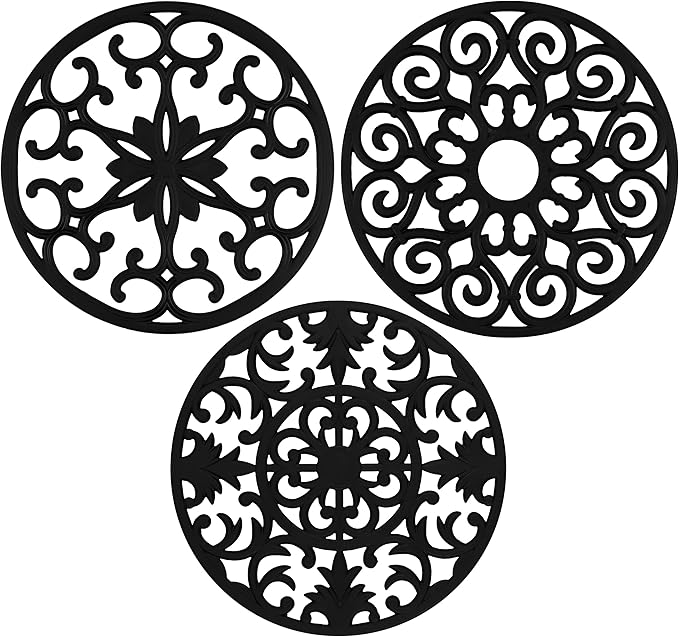 GASARE, Extra Large, Thick, 10" Silicone Trivets for Hot Dishes, Pots, and Pans, Hot Pads for Countertops, Flexible, Dishwasher Safe, 10 x ¼ Inches, Set of 3, Black
