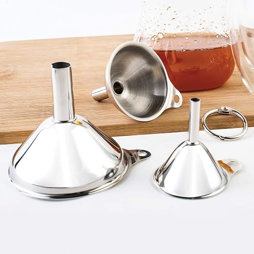 Fox Run Metal Kitchen Funnel Set, 3", 2", and 1.5" Stainless Steel Funnels
