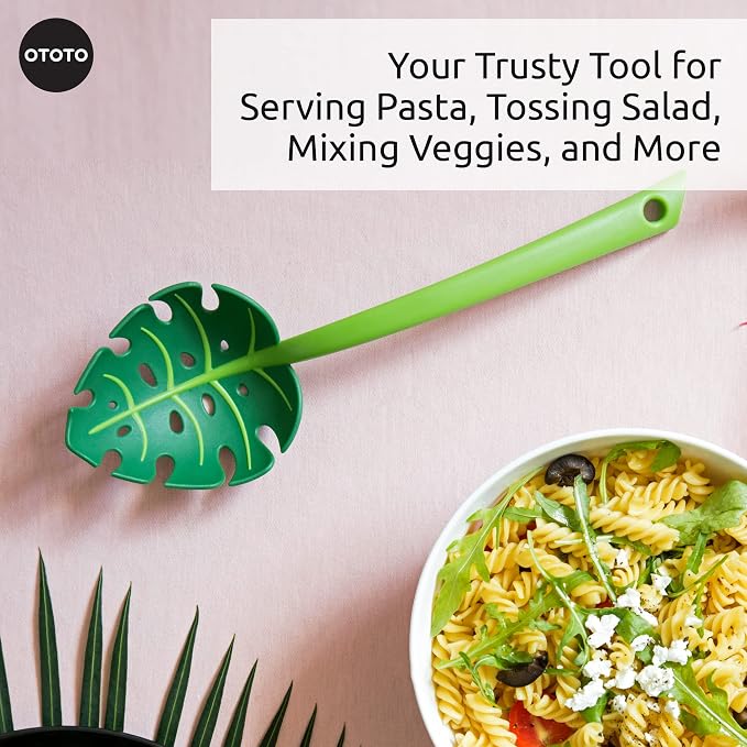 OTOTO Pasta Spoon - Spaghetti Spoon, Pasta Fork, Pasta Server, Monstera Ladle - Dishwasher Safe & Heat Resistant - Fun Kitchen Gadgets, Unique Gifts for Cooking (Jungle Spoon)