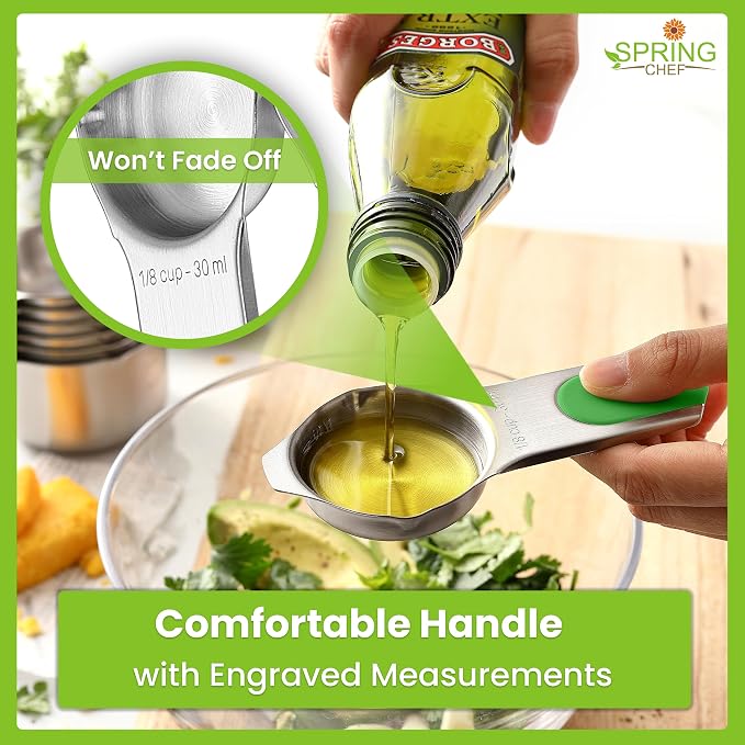 Spring Chef Magnetic Measuring Cups & Spoons Set of 16, Patented, Neon | Stackable Stainless Steel Measuring Cups & Heavy Duty Metal Measuring Spoons with Levelers for Dry & Liquid Ingredients