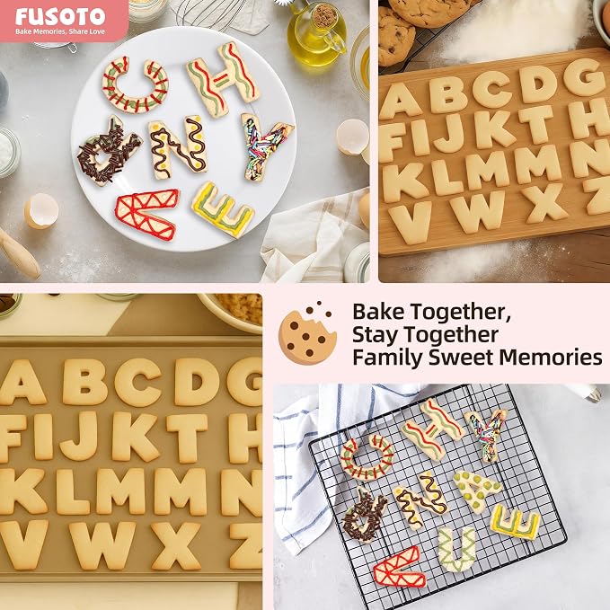 FUSOTO 26PCS Alphabet Letters Cookie Cutters Set, DIY Alphabet Cake&Cookie, Stainless Steel Cookie Cutters for Baking, Letters Shaped Baking Tool for Homemaking Biscuits, Cookie, Dough