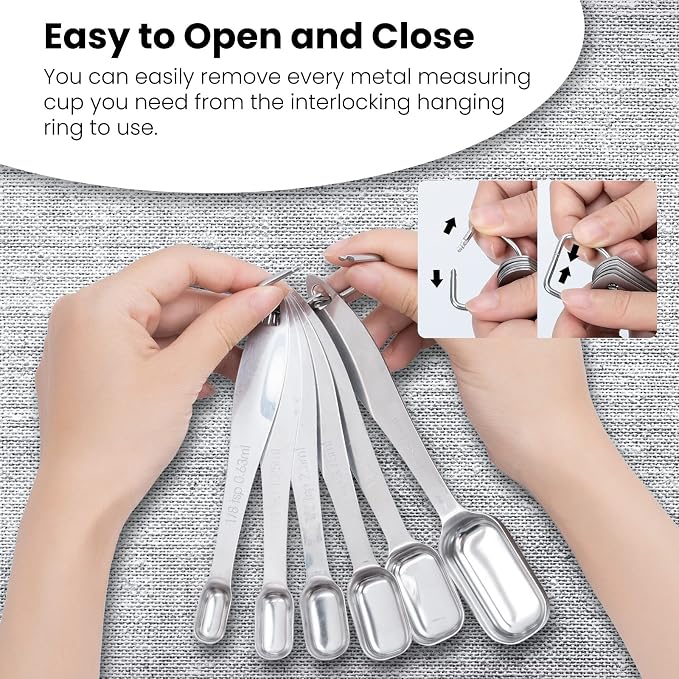 6 Piece Stainless Steel Measuring Spoons, Stackable Measuring Spoons Set, Scale Spoon, Metal Weighing Spoon for Baking, Measuring Tools, Cooking, Cups (Rectangle)