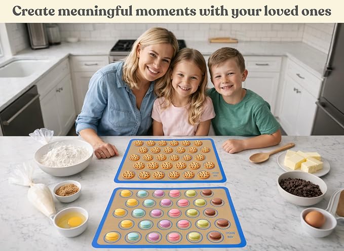 Macaron Silicone Baking Mats Set of 2, Half Sheet Nonstick Reusable Extra Thick Baking Sheet Liners for Macarons, Cookies and Pastry, Blue