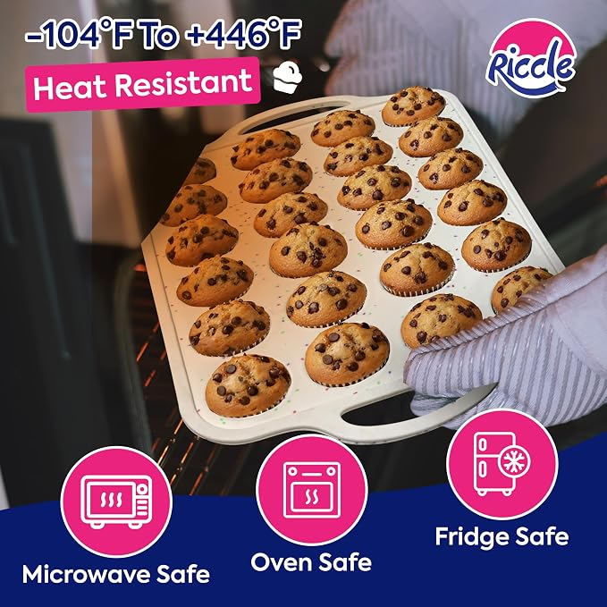 2 Pack Silicone Muffin Pans for Baking with Metal Reinforced Frame - Regular 12 Cup Silicone Muffin Pan & 24 Cup Mini Cupcake Pans - Silicone Cupcake Pan Set - Oven & Dishwasher Safe, BPA-Free