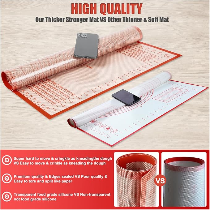 Silicone Pastry Mat 34x26 Inch Nonstick Baking Mat -Perfect for Dough, Pastry, Dough Rolling, Kneading Board, Pie Crust, Fondant, Pasta/Pizza, Kitchen Counter Mat