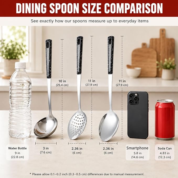 Stainless Steel Serving Spoons Set with Slotted Spoon, Serving Spoon and Perforated Spoons, soup ladle,kitchen cooking utensils set