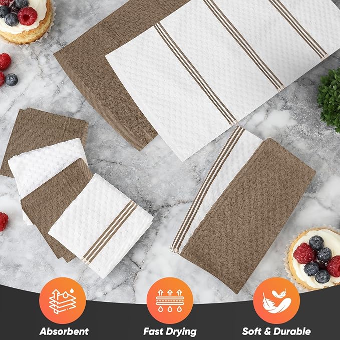 Oven Mitts Kitchen Towels and Dishcloths with Pot Holders Sets, Oven Gloves Hot Pads 500°F Heat Resistant with Silicone Grip, Include 2 Cooking Gloves/2 Potholders/4 Kitchen Towels/4 Dish Towels