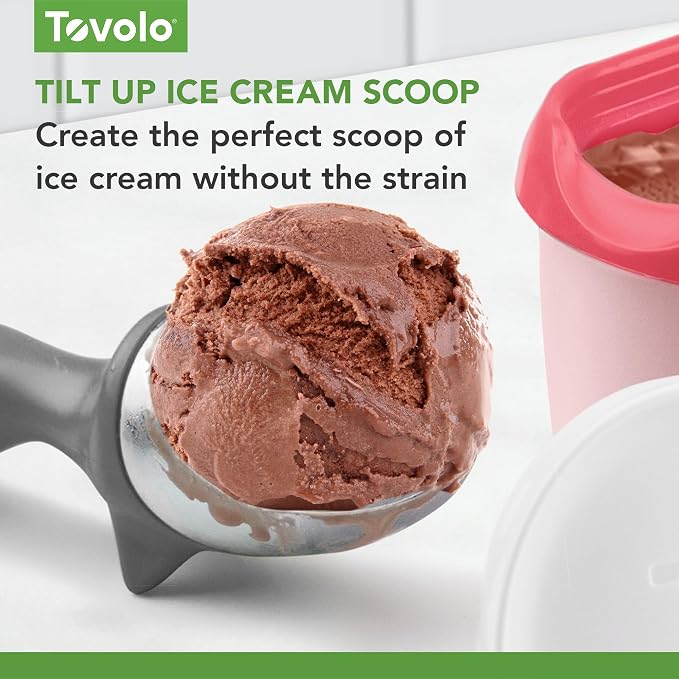 Tovolo Ice Cream Scoop Charcoal Gray Dishwasher Safe Heavy Duty Ice Cream Scooper with Elevated Tilt Up Design, Heat Retaining Ice Cream Scoops with Non Slip Handle for Cookie Dough, Gelato, Sorbet