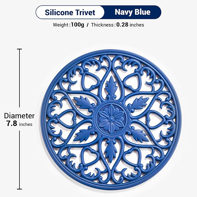 SMARTAKE 6 Set Silicone Trivet Mats for Hot Dishes, Heat Resistant Pots and Pans Holders, Non-Slip Flexible Hot Pads Coasters for Countertops Table, Modern Kitchen Decor Accessories (Navy Blue)