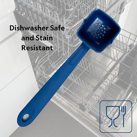 Rite-Size 8 oz. Perforated Square Server Portion Utensil, Copolymer Plastic Heat Resistant Professional Cooking Tool, Blue