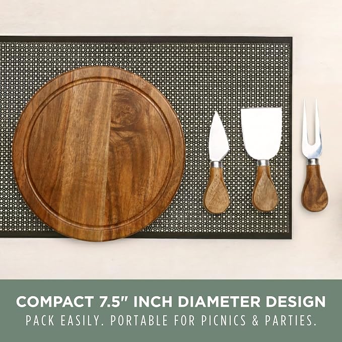 TOSCANA - a Picnic Time brand Acacia Brie Cheese Board and Knife Set - Charcuterie Board Set - Wood Cutting Board, (Acacia Wood) 7.5 Inches
