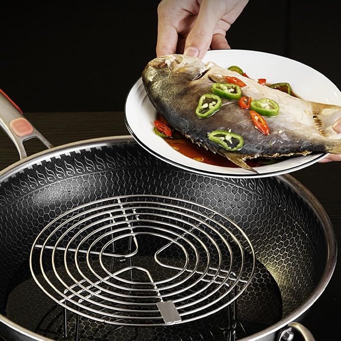 Round Steamer Rack and Cooling Rack,Stainless Steel Pot Trivet, Cooking Rack,Wire Steamer Kettle Rack Holder, Air Fryer Cooking Steamer Rack for Baking Canning Cooking Steaming, 8.7''X2.8''