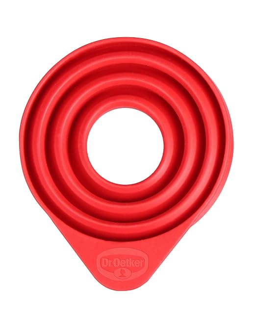 Dr.Oetker Funnel Flexxibel of Silicone Foldable in red, 8 x 8 x 10 cm