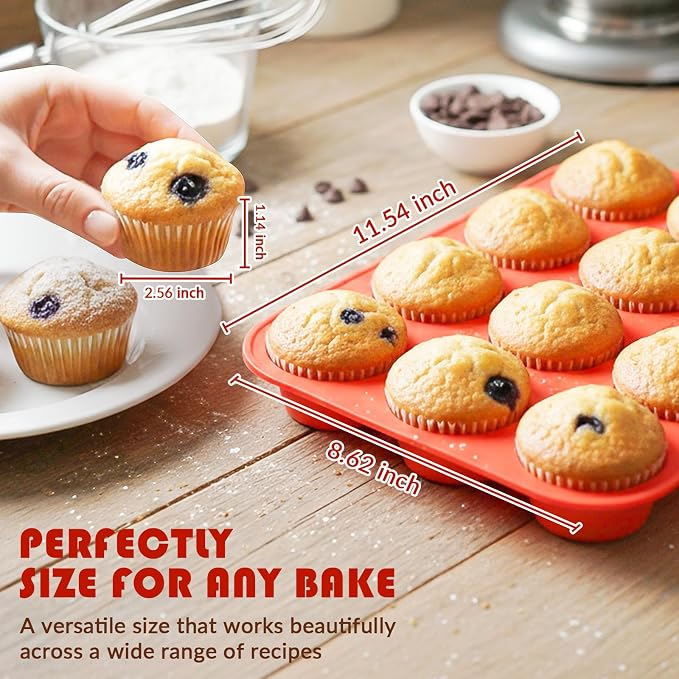 HKNMTT Silicone Muffin Pans for Baking 12Cups BPA-Free Egg Bites Mold | Regular Size, Non-Stick, Food-Grade, Oven Safe, Cupcake Pan Muffin Tin