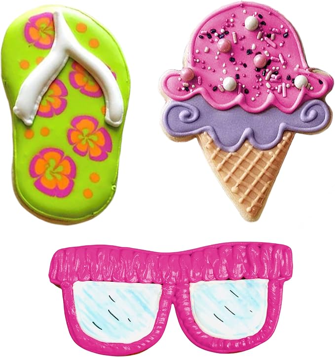 Ann Clark Cookie Cutters Summer Fun Cookie Cutters 3-Pc. Set Made in the USA, Flip Flop, Sunglasses, Ice Cream Cone
