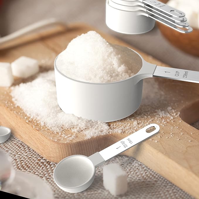Measuring Cups & Spoons Set, Stackable Cups and Spoons | Nesting Measure Cups with Stainless Steel Handle, Kitchen Gadgets for Cooking & Baking (white)