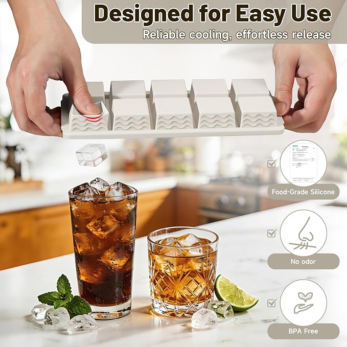 Ice Cube Tray with Lid – 3 Pack 2 Tbsp Ice Trays for Freezer, Stackable, BPA-Free, Easy Release Large Ice Cube Molds for Chocolate, Cocktails, Iced Coffee, Whiskey & Juice (10-cube,starlight)