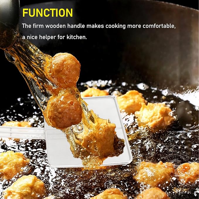 Square Strainer Skimmer, Stainless Steel Square Fryer Skimmer Ladle with Long Handle and Hanging Hook for Kitchen Deep Fryer, Pasta, Noodle(Fine mesh)