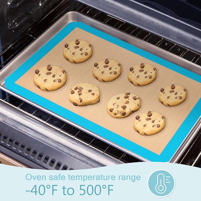 Silicone Baking Mat Set of 3, Non-Stick 2 Half & 1 Quarter Sheets | Dishwasher Safe, Reusable Baking Supplies for Cookies, Bread, Pastries & Dough, Mint Blue