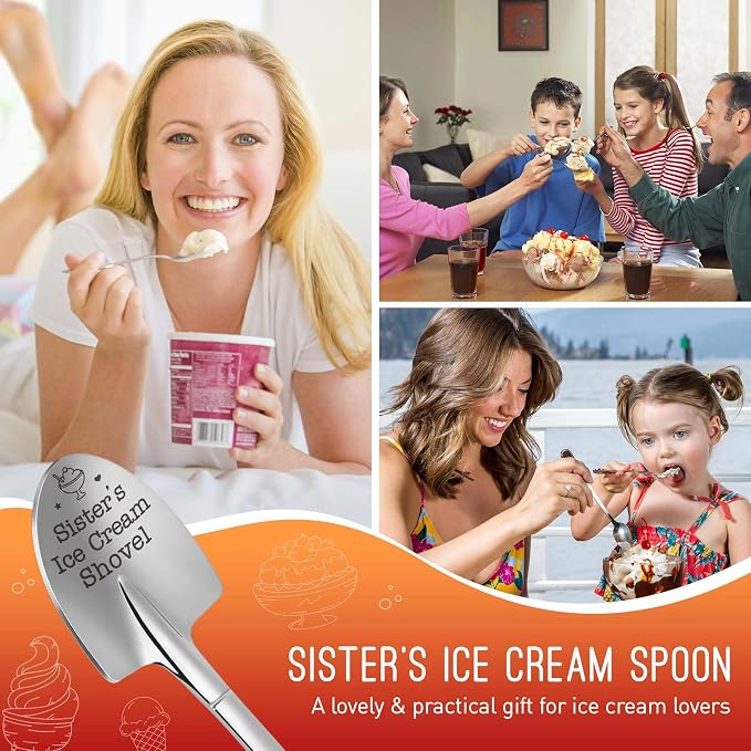 Sister Gift, Birthday Gifts for Sisters Big/Little Adult Sis, Unique Soul Sister Christmas White Elephant Gifts from Sisters Graduation Back to School Present, Cute Small Sister's Ice Cream Shovel