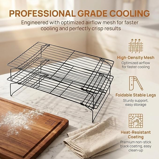 Collapsible Cooling Rack, Stainless Steel Rack for Cookie Baking (2-TIER) | X-Shaped Structure Wire Cooling Rack for Baking, Cookies, Cake, Fruit, Bread,Roasting, Grilling, Drying Rack, Dishwasher Safe
