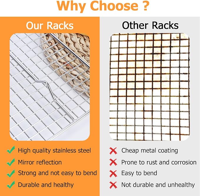 2-Pack Cooling Rack - 11.5"x16.5" Stainless Steel Baking Racks, Oven/Dishwasher Safe - Perfect for Cookies, Roasting, Grilling - Fits Half Sheet & Jelly Roll Pans