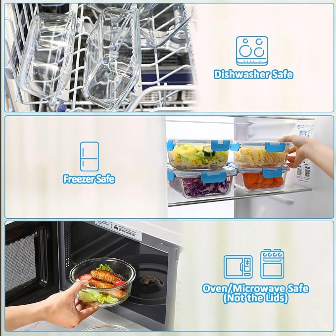 M MCIRCO 24 Piece Glass Food Storage Containers with Lids, Blue | Glass Meal Prep Containers,Airtight Lunch Containers with Lids, Microwave, Oven, Freezer and Dishwasher Friendly, BPA Free