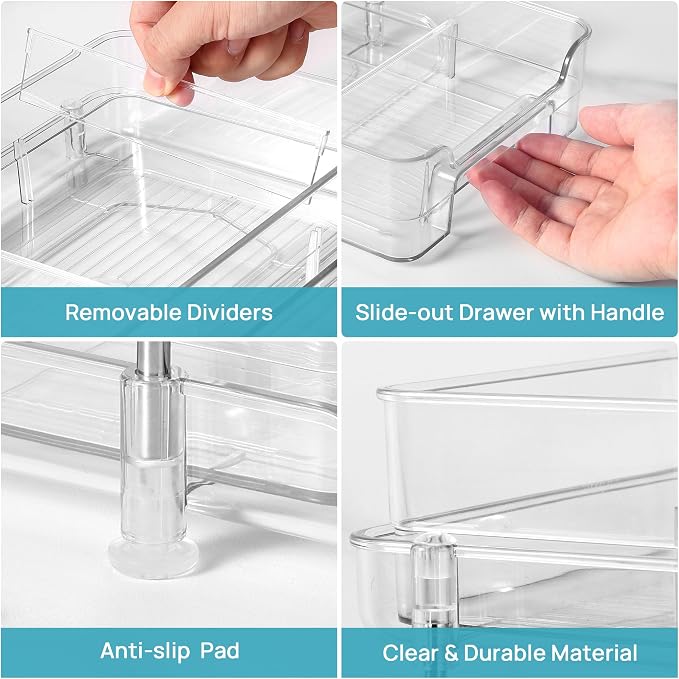 Vtopmart 4 Pack Pull Out Bathroom Under Sink Organizer with Dividers (S-Divided)