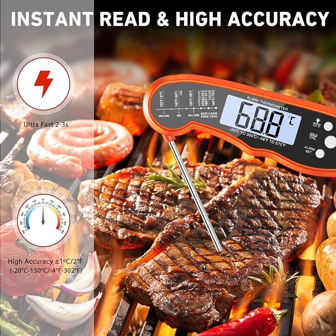 Yepexwo Meat Thermometer for Cooking Instant Read Grilling Digital Thermometer with Dual Probe/Backlight/Storage Bag/Alarm Function for Cooking BBQ
