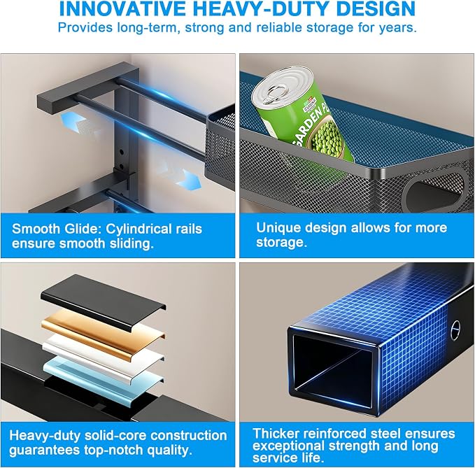 Thickened Meta 3-Tier Pull Out Under Sink Organizer 2 Pack | Height Adjustable Slide out Storage Drawer Rack for Kitchen Bathroom Home Organization| 35% More Storage Capacity