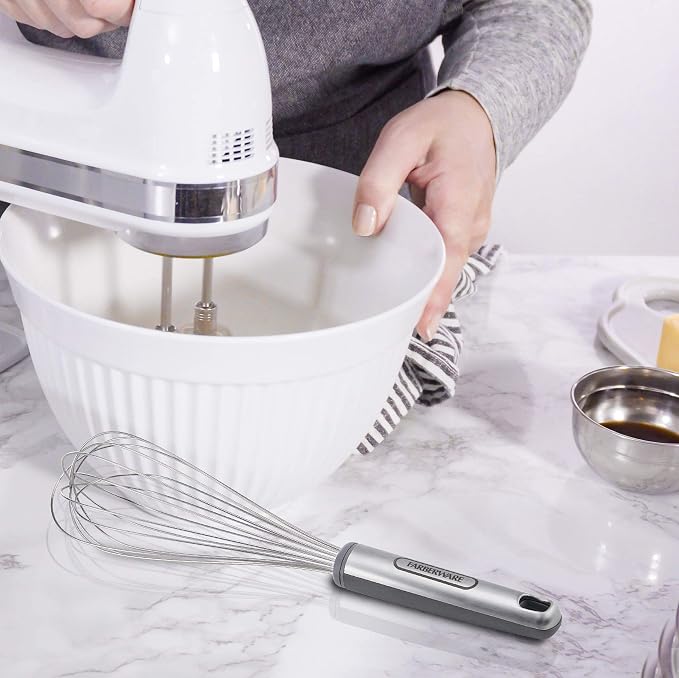 Farberware Pro Stainless Steel Whisk, 13.25 Inches - Soft Grip Handle for Beating Eggs, Whipping Cream, Blending Batters and Sauces, Dishwasher Safe Kitchen Utensil