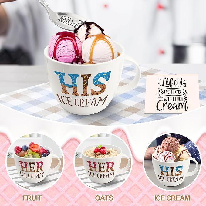FUTBU Anniversary Couple Gift Ice Cream Bowls and Spoon Scoop Set, His and Hers Gifts, Mothers Day Couples His Her Ice Cream Accessories Bowl Present, Unique Wedding Gift 2025 for Friends
