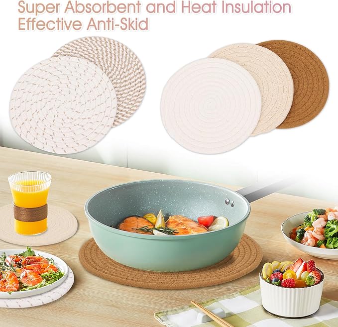 Billbotk Trivets for Hot Pots and Pans, 6 Pieces Boho Rivets for Hot Dishes, Pot Holders for Kitchen, Hot Pads for Countertops, Fall Decorations for Home, 11.8 Inches and 7 Inches ﻿