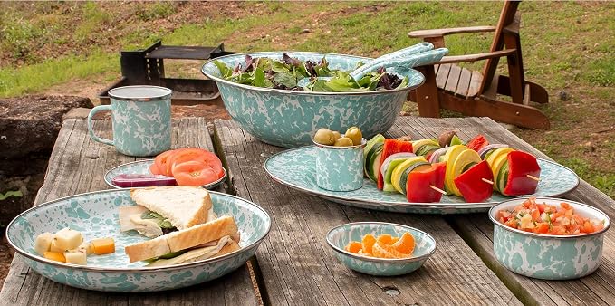Golden Rabbit Enamelware 2-piece Spoon Set, Slotted and Regular, Sea Glass